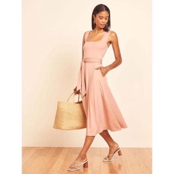 Reformation Dresses Reformation Helina Blush Fit Flare Midi Dress